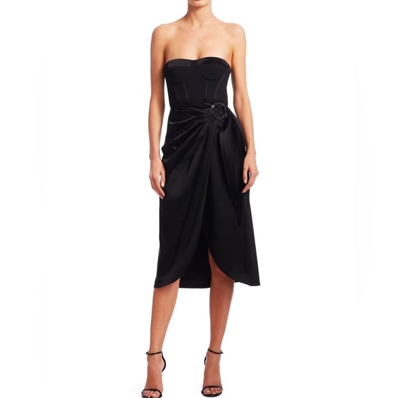 JONATHAN SIMKHAI CREPE SATIN BUSTIER WRAP DRESS - Picture 2 of 10